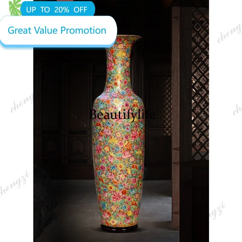 B178 Jingdezhen Ceramics Floor-to-ceiling Vase Chinese Living Room Decoration Company Ornament