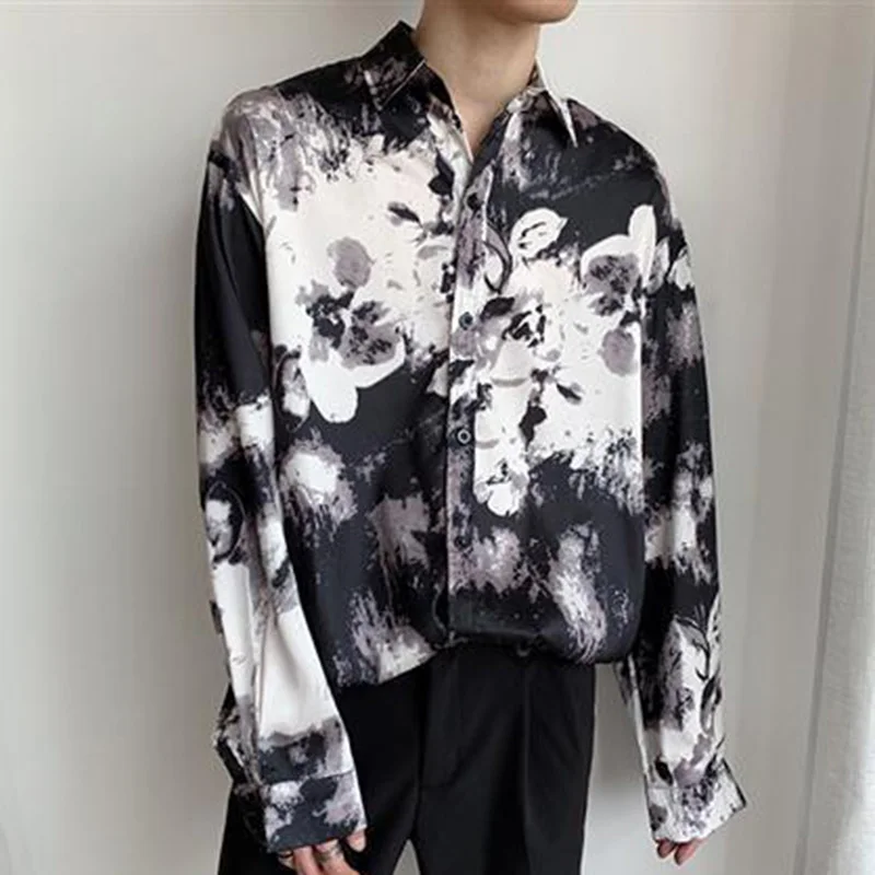 Fashion Lapel Button Loose Printed Casual Tie Dye Shirts Men\'s Clothing 2023 Summer New All-match Tops Long Sleeve Korean Shirt