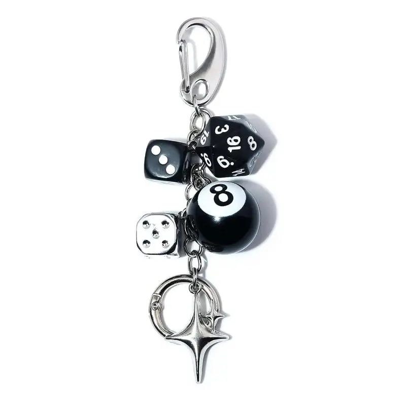 Y2K Street Style Keychain Punk Hiphop Black Dice No.8 Billiard Pendant Lucky Decor for Daily Wear Gift for Girls Boys