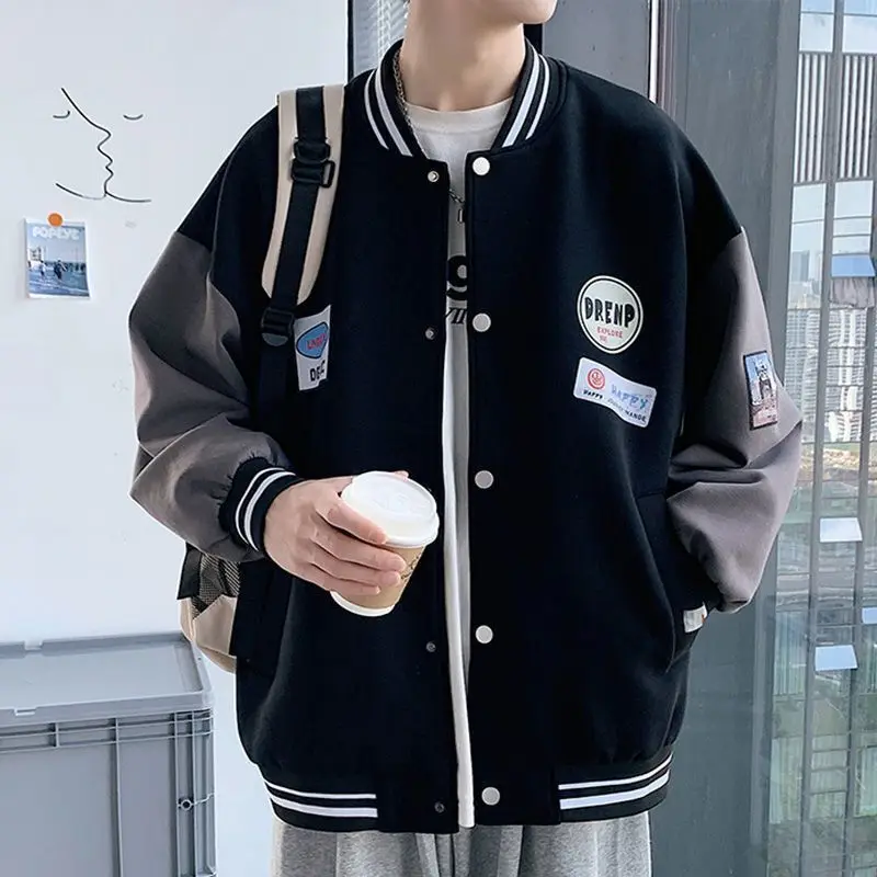 

Loose Casual Men's Jaet Spring Autumn Korean Sle Stand Collar Youth Faion Baseball irt Polyester Fiber Ammonia Fiber