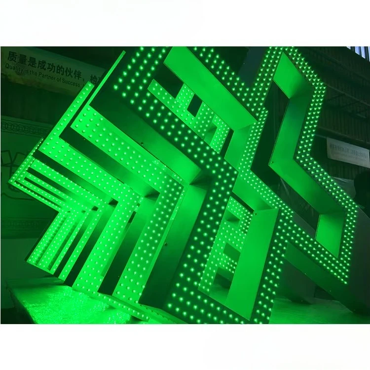 Outdoor Push Through Aluminum Sign Green Pharmacy Led Cross Sign