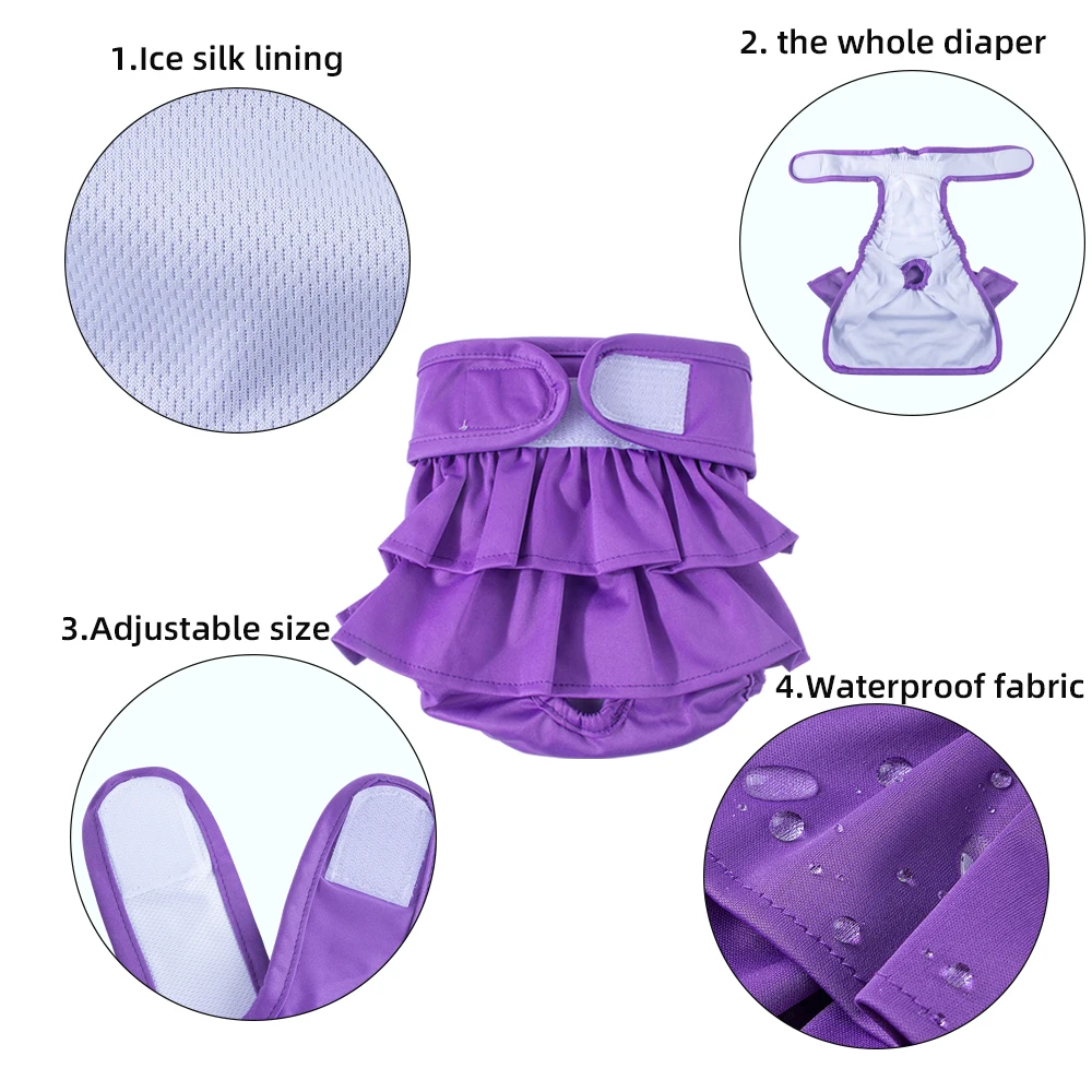 Femal Dog Diaper Skirt Puppy Pant Washable Reusable Sanitary Underwear Female Dog Diper Panties Comfort Linings Pet Dog Clothes