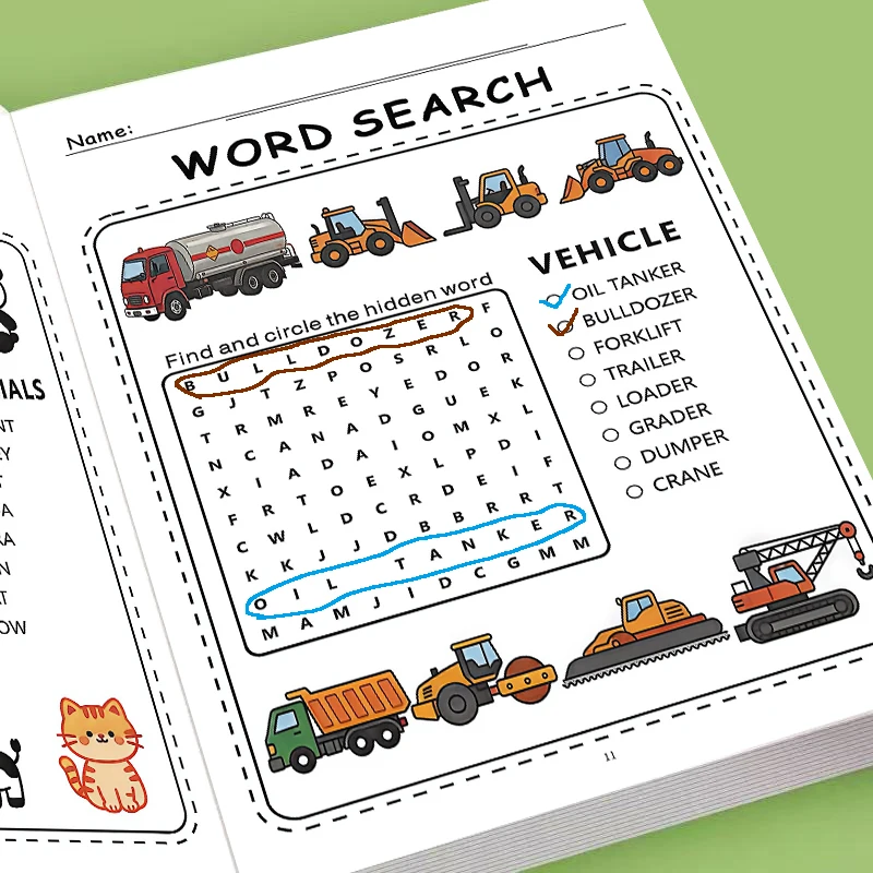 Early Learners Word Search Educational Workbook, Find Hidden Words Puzzle Exercises, Kindergarten English Training Book