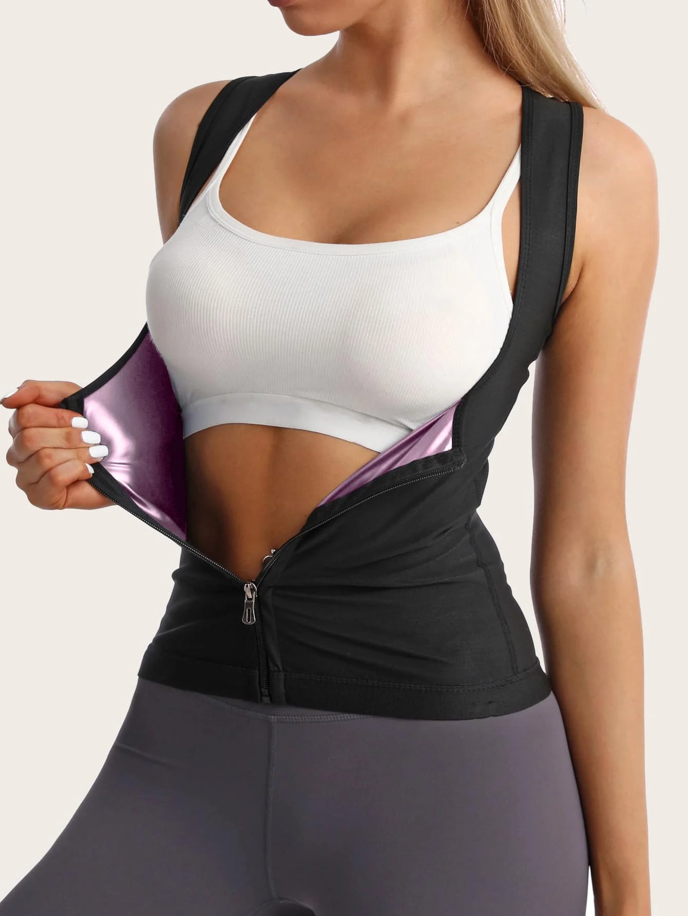 Women's Zippered Sauna Top Vest Suitable For Yoga Exercise Training Fitness Clothes Sweating Shapewear