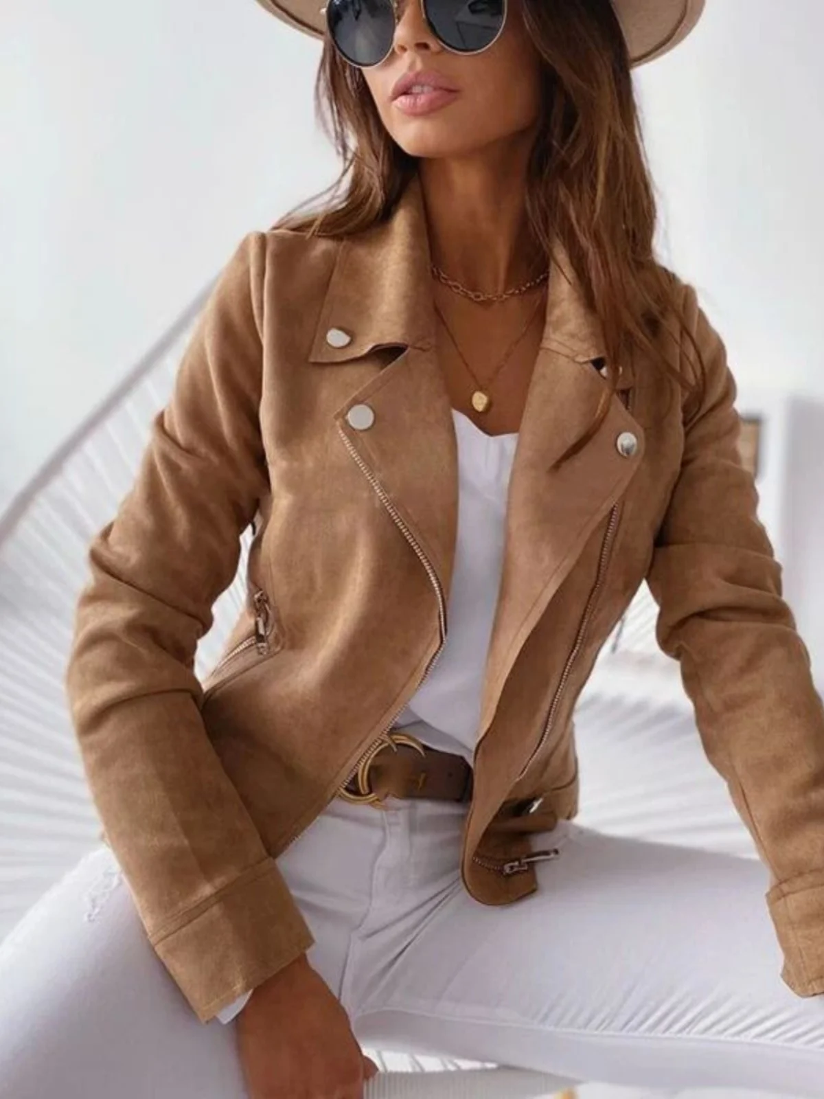 

Цветная приталенная молния с лацканами Jaet Pure Color ort Верхняя одежда Женская модная бирка KUN Brand Chinese Production 2024 Autumn Co...