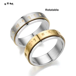 Rotatable Tibetan Buddhism Six-character Rumor Rings Men Spinner Stainless Steel Ring for Women Male Buddhism Lucky Jewelry Gift