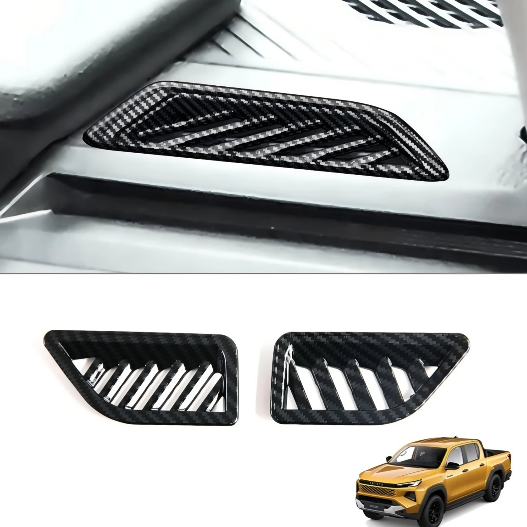RHD! for Toyota Hilux Fuel Version 2026 Car Accessories Front Upper Air Vent Trim Cover ABS Carbon Fiber Black 2pcs