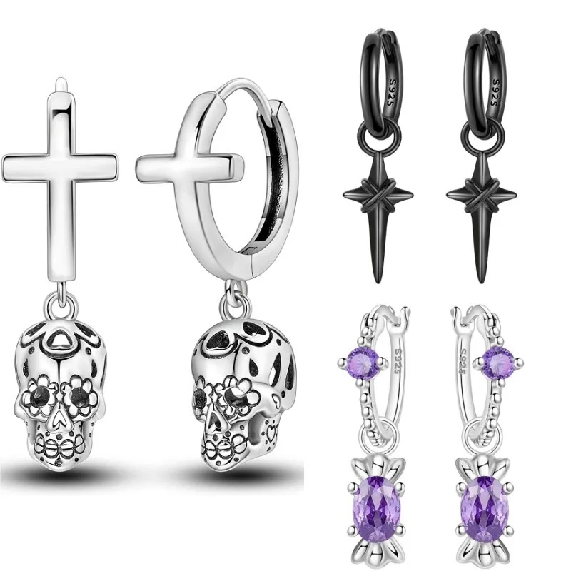 

MISEFF 2025 New 925 Sterling Silver Earrings Drop Hallowmas Cross Drum Tower Head Zircon Silver Earrings Lady Women Gift Jewelry