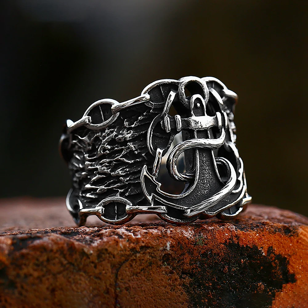 Vintage Viking Rune Anchor Rings For Man Women 316L Stainless Steel Norse Mythology Jewelry Wedding Band Casual Gift Accessories