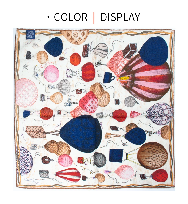

Luxury 30% Silk 70% Wool Scarf Retro Hot Air Balloon Art Print Women's Square Scarf Herringbone Texture Warm Shawl