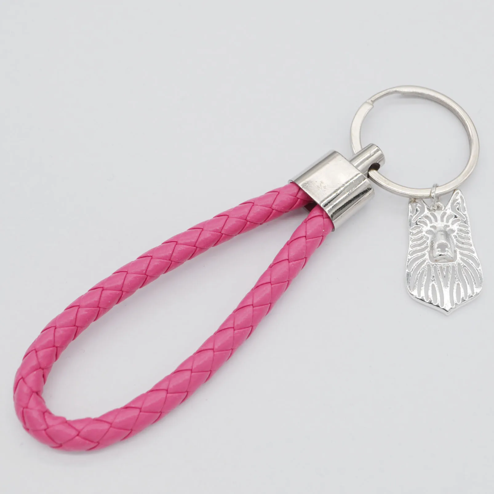 Leather Cord Keychain Women‘s Jewelry Dog Key Chains Miniature Alloy Charm German ShepherdPendant Key Rings Birthday Gift