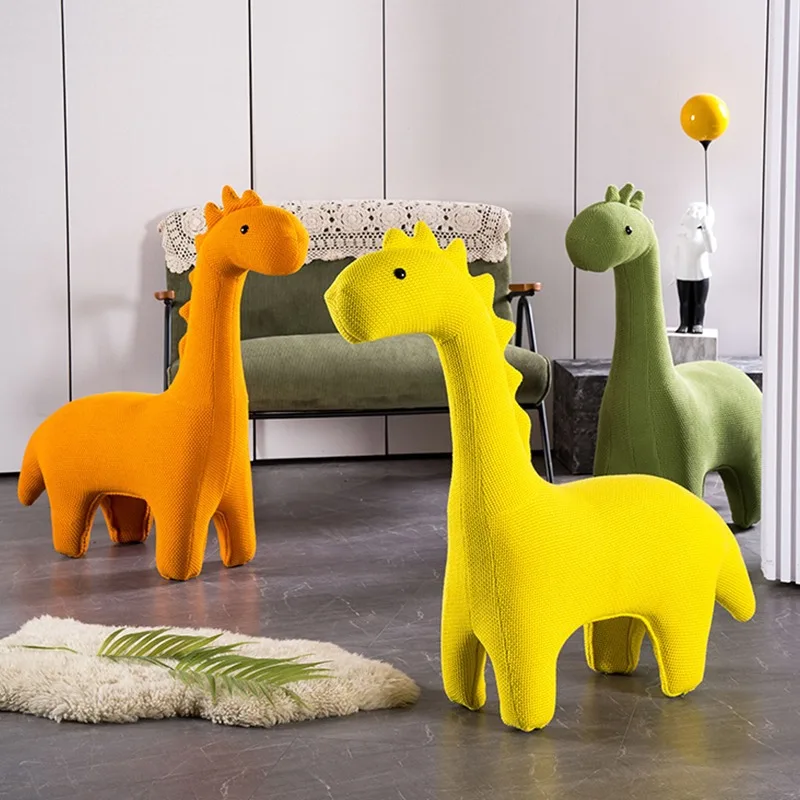 

Children's knitted dinosaur sofa chair cartoon animal seat giraffe stool baby small mount living room ornament
