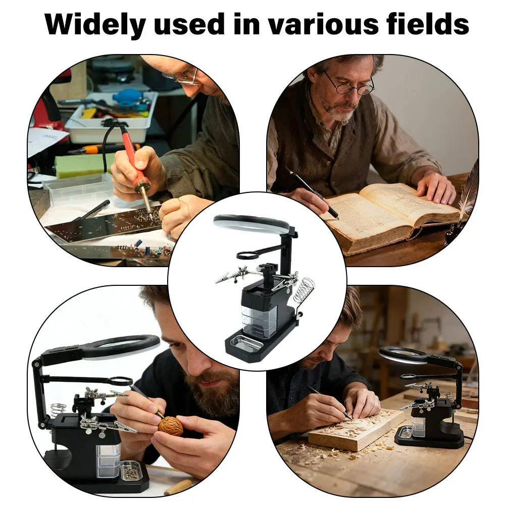 Soldering Iron Stand with Magnifying Glass 2.5X 4X 16X and 16 LED Lights - Third Hand Tool for Welding and Repair Projects
