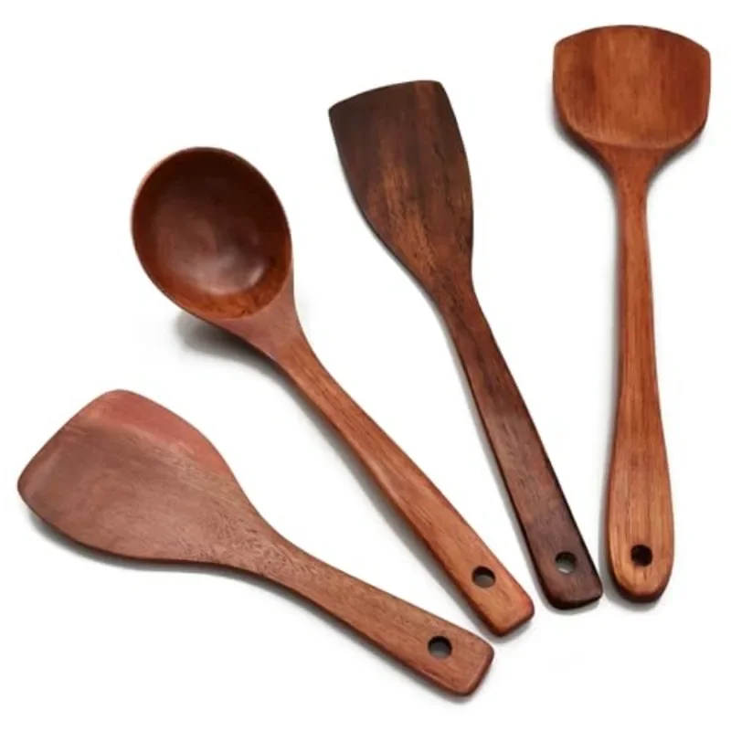 

Wooden Spoons for Cooking 4 Pcs Non-Stick Wooden Cooking Utensils Wooden Spoon Sets Wooden Utensils for Cooking