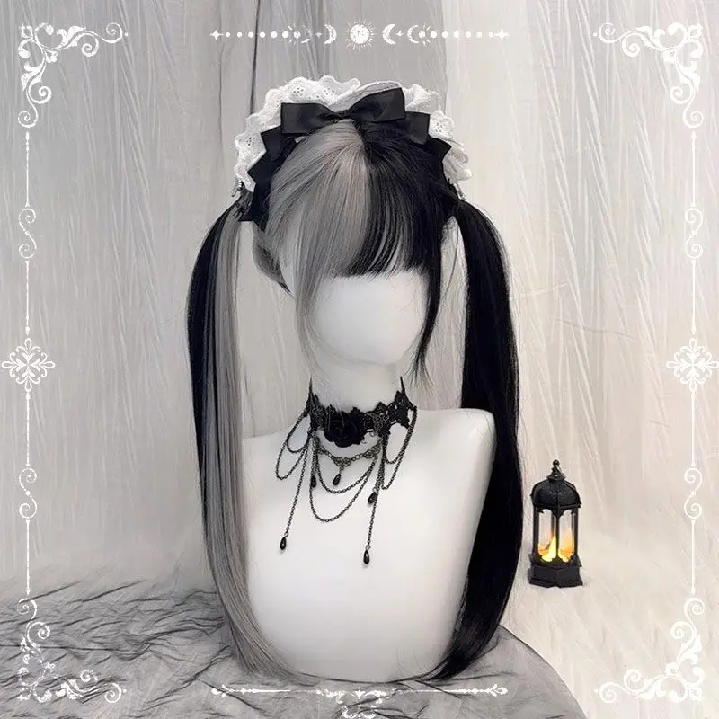 Halloween Cruella Wig - Anime Cosplay Full Wig, Black & White Straight Hair, Costume Party Accessories for Women