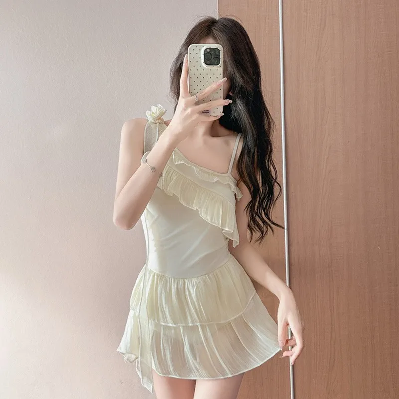 [Girl's mind] Fairy swimsuit women's one-piece flat-angle lotus leaf edge new belly-covering and thin hot spring swimsuit women