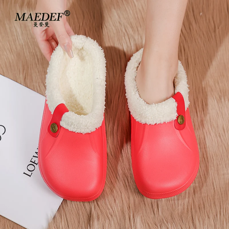 MAEDEF Winter Colgs Slippers Men and Women Waterproof Garden Shoes Home Fur Clogs Soft Plush Slipper Bedroom Shoe Indoor Outdoor