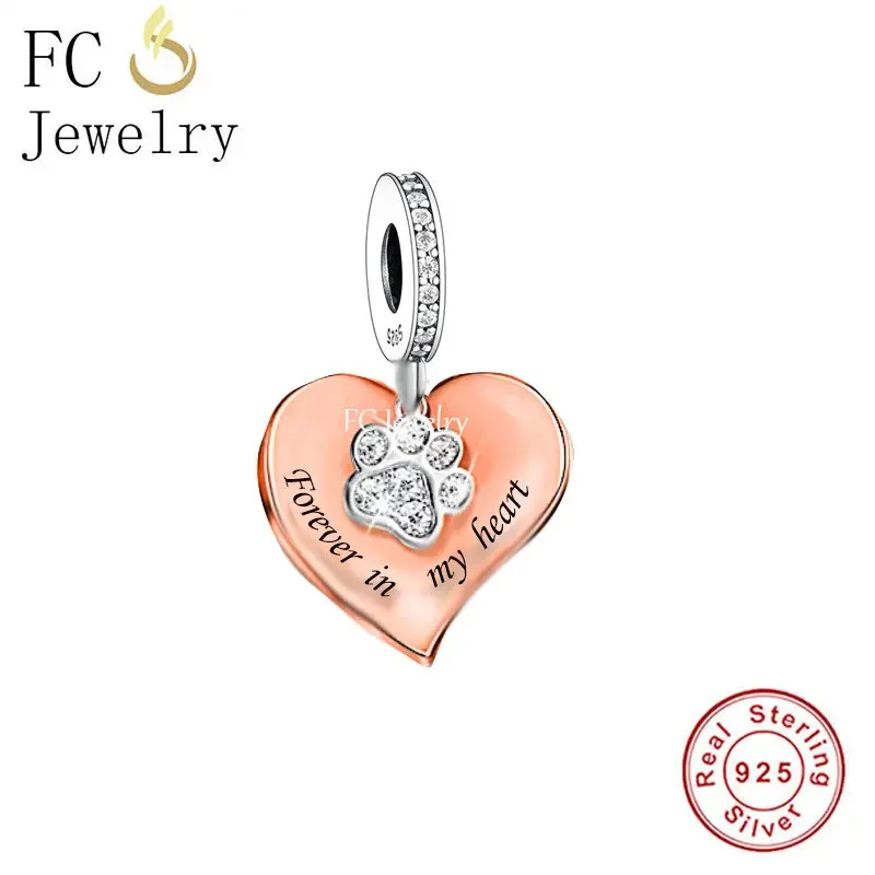 

Fit Original Pan Charm Bracelet 925 Silver Rose Gold Paw Forever in My Heart Bead For Making Women Memorial Berloque 2024