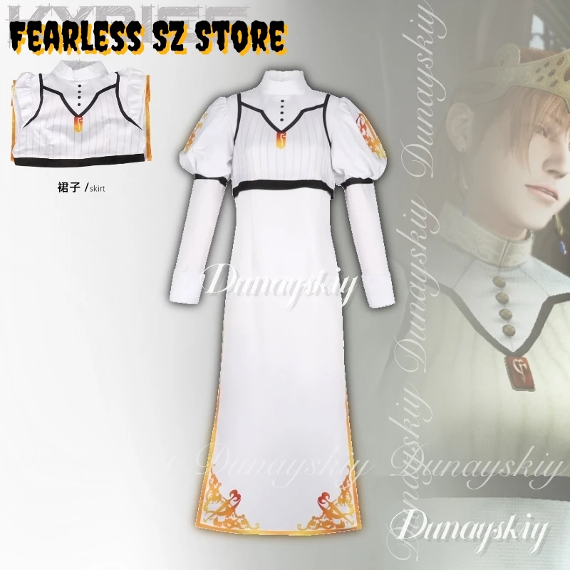 

DMC Three Devil Game May Cry Kyriee Косплей Человеческая женщина с длинным белым платьем с коричневым париком Косплей 코스프레 Полный комплект