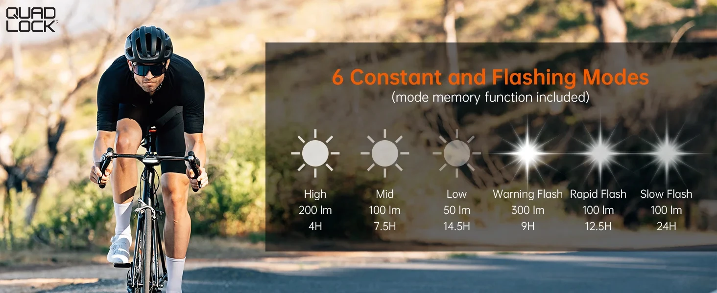 QUAD LOCK  Out-Front Bike Light For USB Rechargeable LED Bicycle Daytime Running Headlight FR300/FR160 Lamp Waterproof