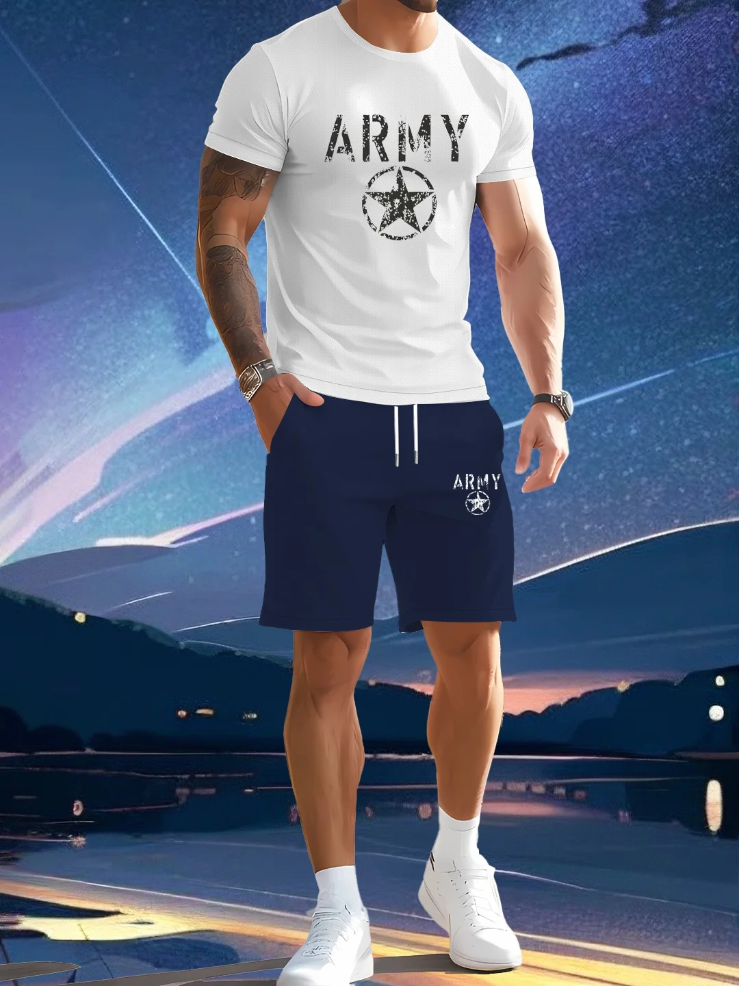 

Мужской летний комплект из 2 предметов с короткими рукавами, мужской повседневный спортивный комплект с круглым вырезом и короткими рукавами + шорты