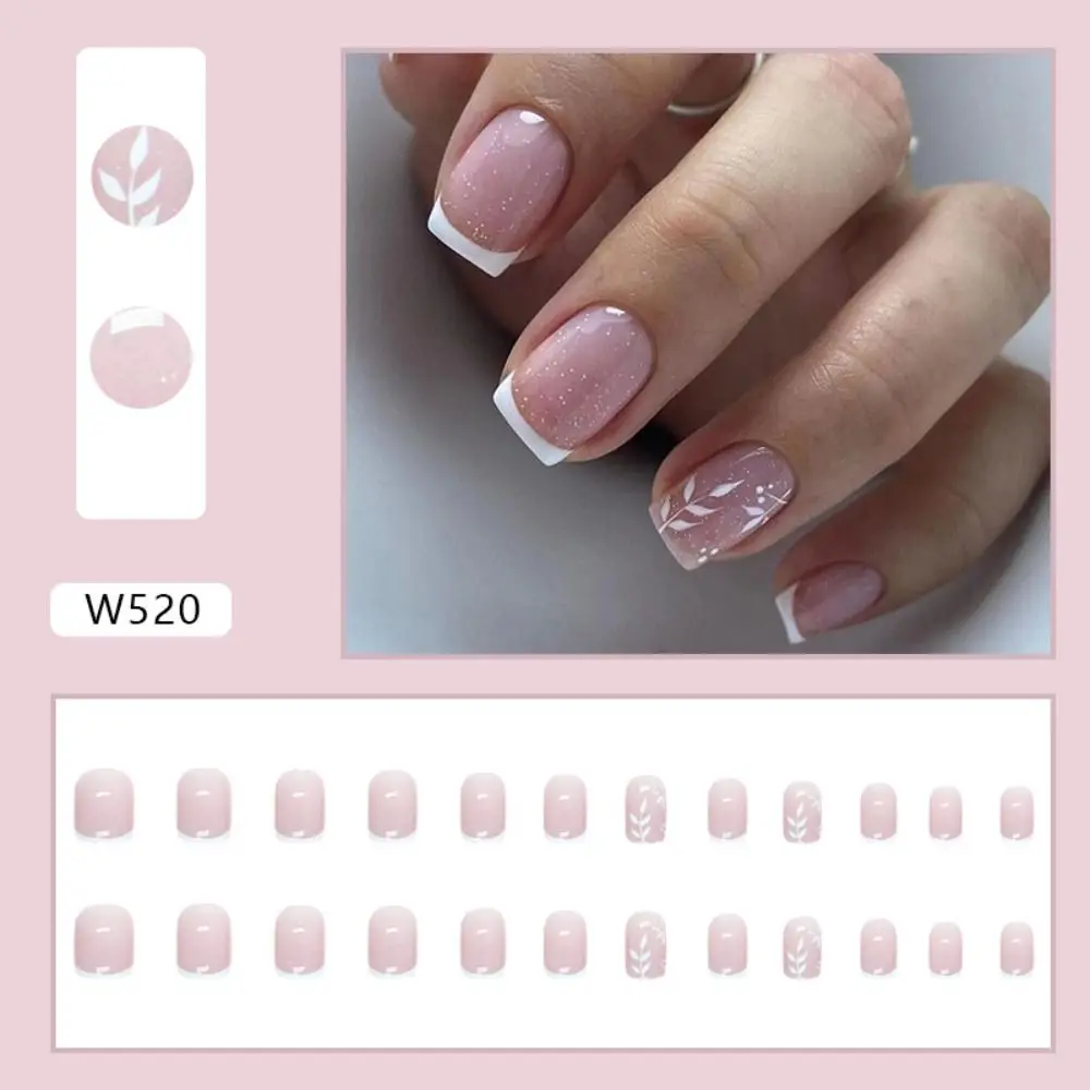 24pcs Nail Tips Full Cover DIY Fake Nails Oval White Edge Long French