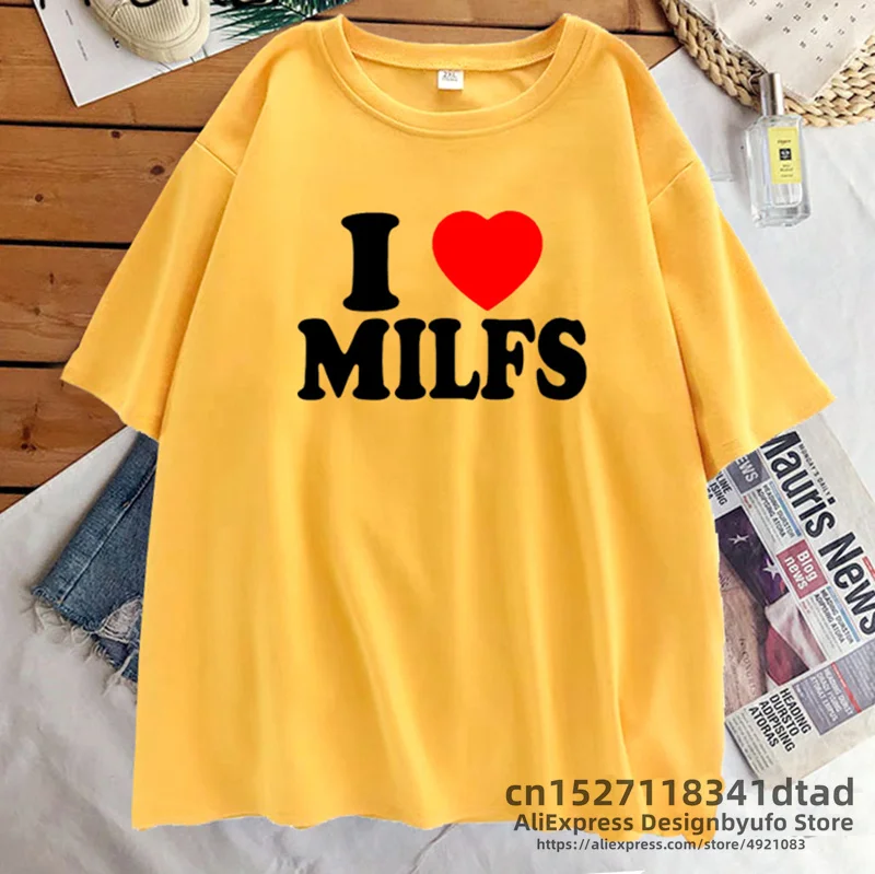 Женская хлопковая Футболка с принтом «I Love MILFS I Heart»