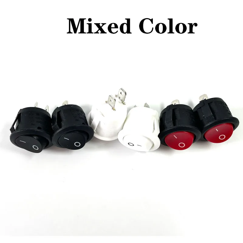 6Pcs 20mm Diameter Round Rocker Switches Black Mini Round Black White Red 2 Pin ON-OFF Rocker Switch KCD1-105