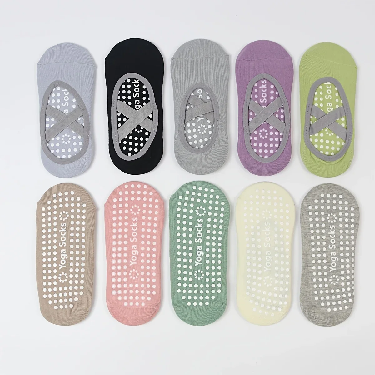 

6 pairs of women's non slip yoga socks with invisible ankle support suitable for Pilates, dance, and indoor exercise