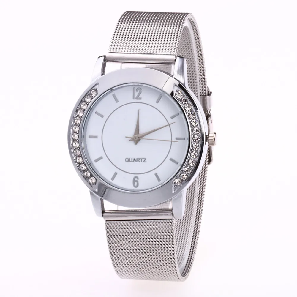 

Women Wristwatch Fashion Silver Crystal Dial Women'S Watch Stainless Steel Analog Quartz Wrist Watch Relogios Feminino