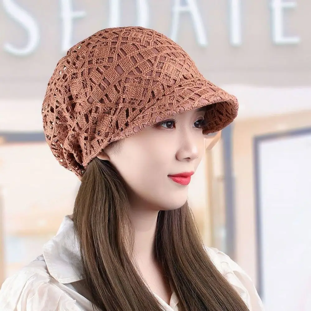 Hollow Out Flower Beanie Cap Breathable Embroidery Women Baseball Cap Brim Caps Casual Turban Beanies Hat Autumn Summer