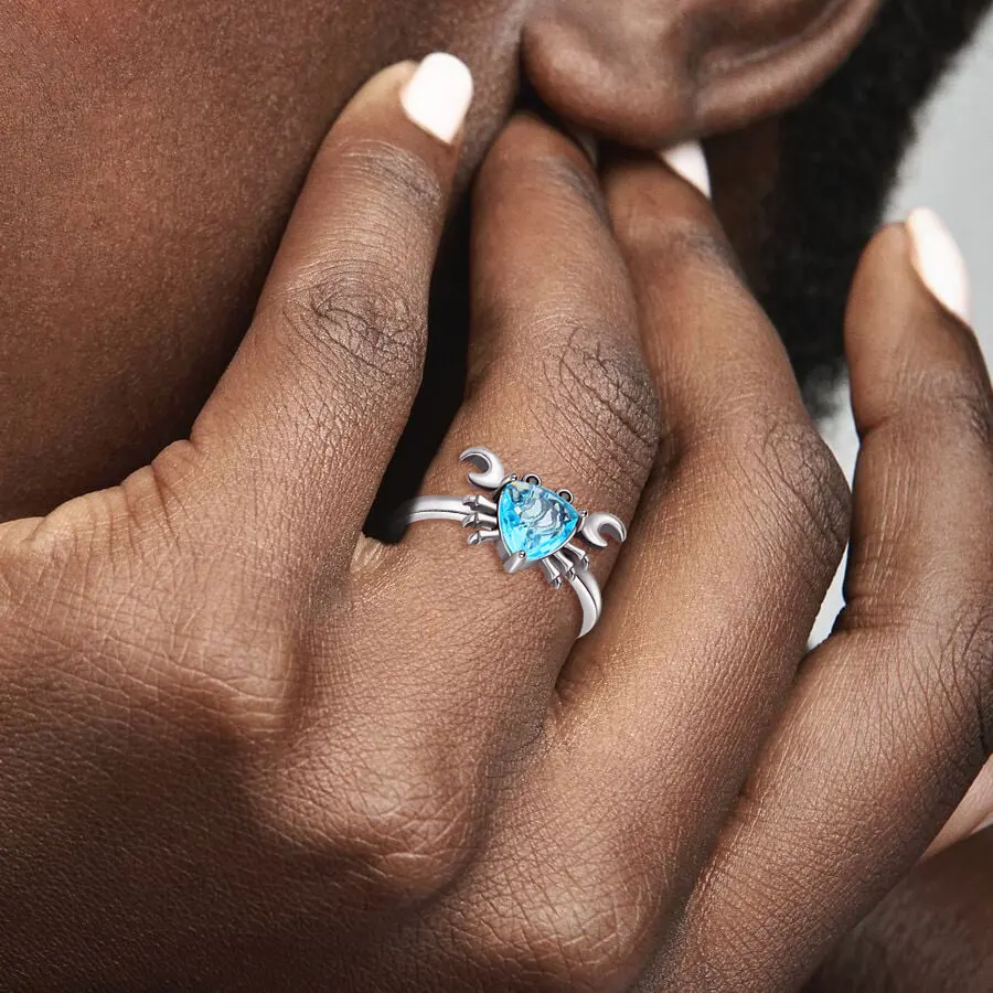 Women's 925 Silver Sapphire Crab Animal Ring