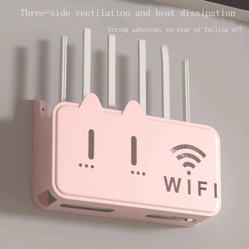 Wall-Mounted Router Organizer - Hole-Free Fixed Rack Storage for WiFi Optical Cat TV Set-Top Box - Vertical Space Saver