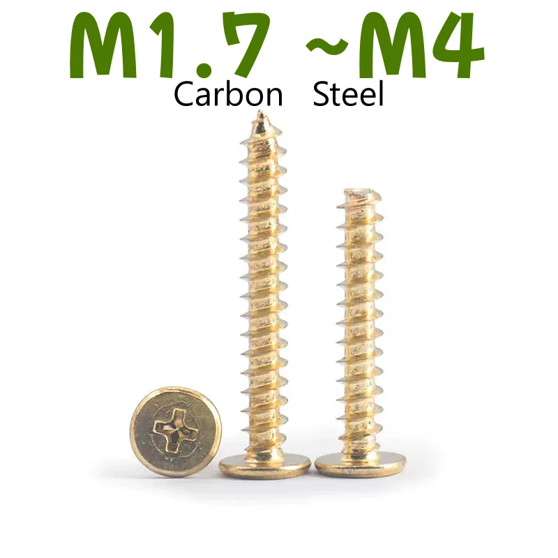 M1.7 M2 M2.3 M2.5 M2.6 M3 M3.5 M4 Carbon Steel Gold Plated Super Ultra Thin Cross Phillips Flat Wafer Head Self-Tapping Screws