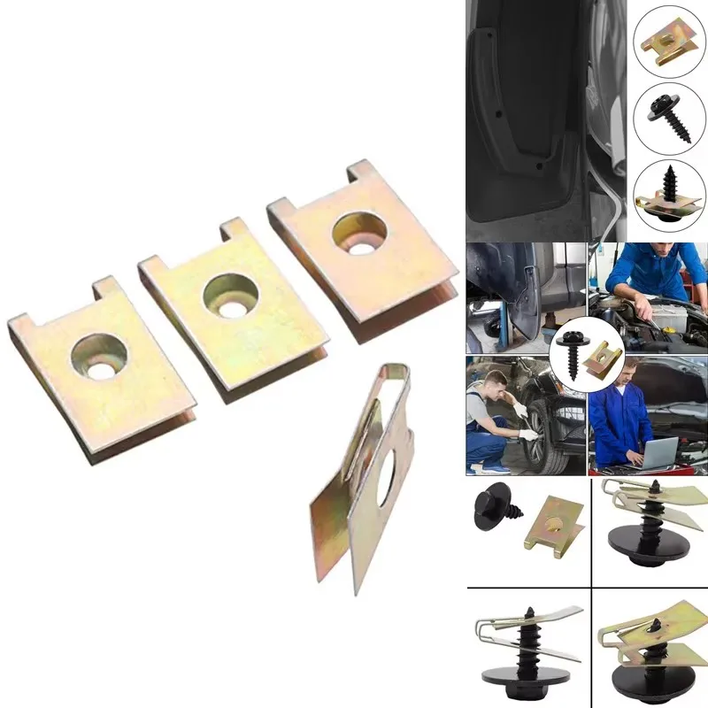 10/20/30/50/100pcs Car Screw Base U-Type Clips Car Fastener Clips Motor Automobile Engine Fender Bumper Guard Plate Clamp