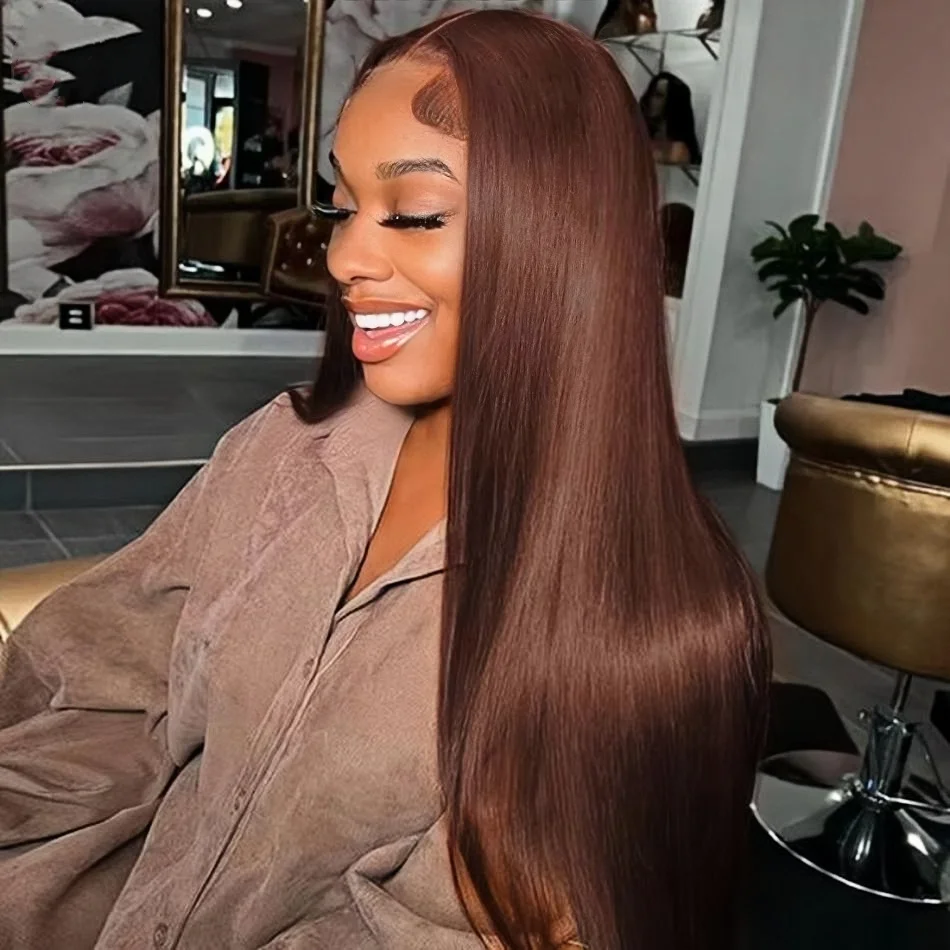 

Chocolate Brown Lace Frontal 13X6 Pre Plucked Wig Straight Human Hair 13X4 Hd Lace Front Wigs Preplucked Brazilian For Women