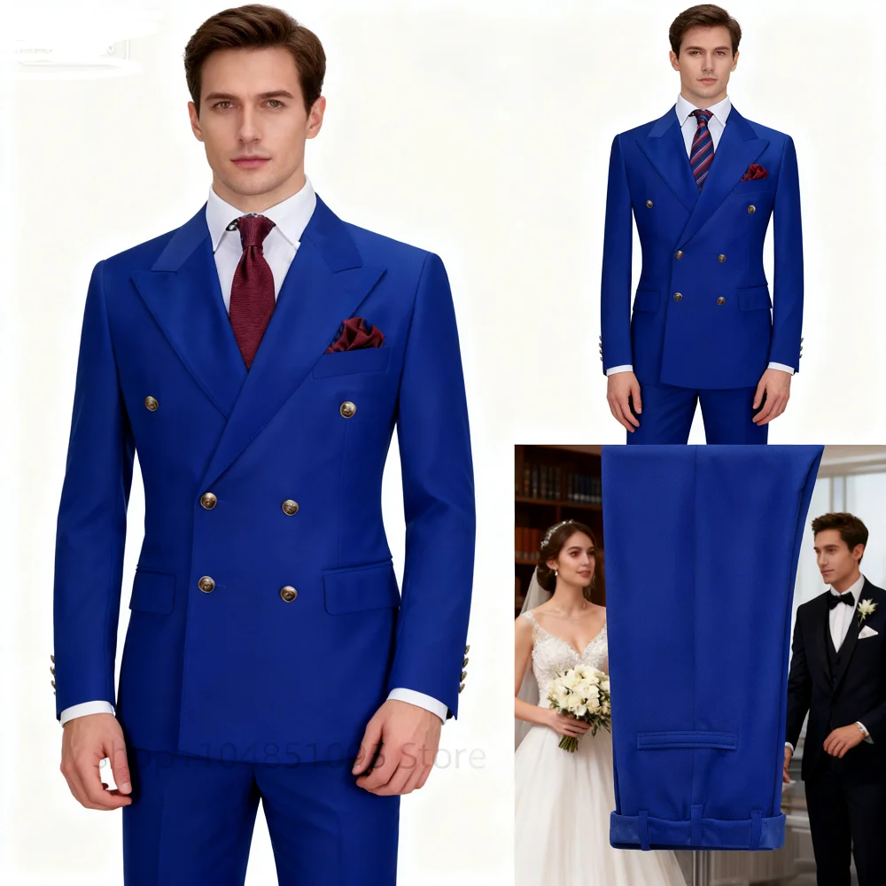 

Khaki Men's Smart Casual Suits Fashion Formal Business Wedding Groom Tuxedos Peak Lapel Double Breasted Jacket And Pants
