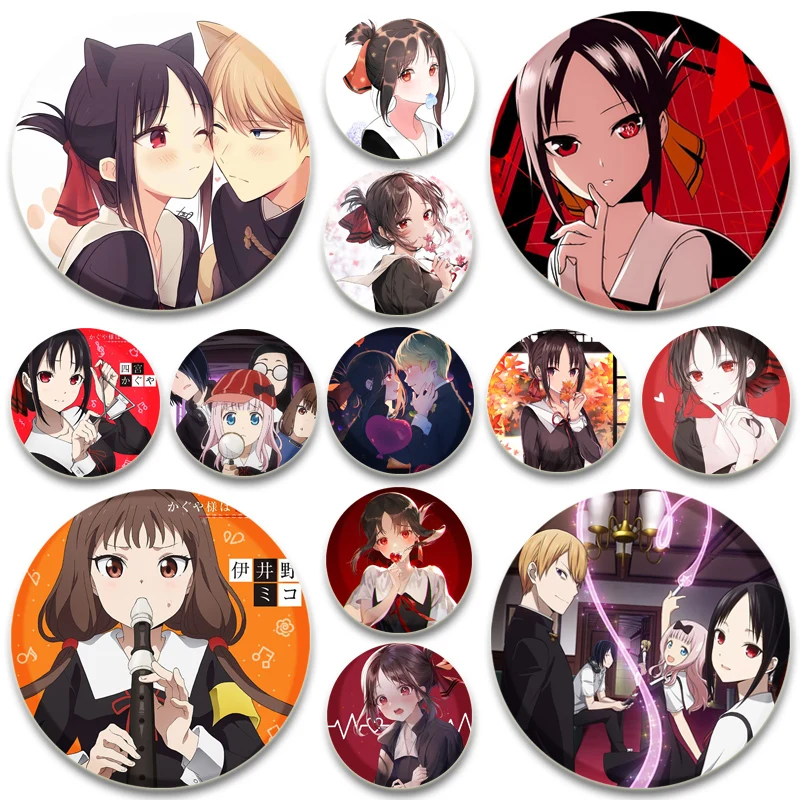 Kaguya Sama Love Is War Tinplate Pins Round Cute Cartoon Snap-in Brooches for Backpack Cothes Accessories Anime Collection Badge