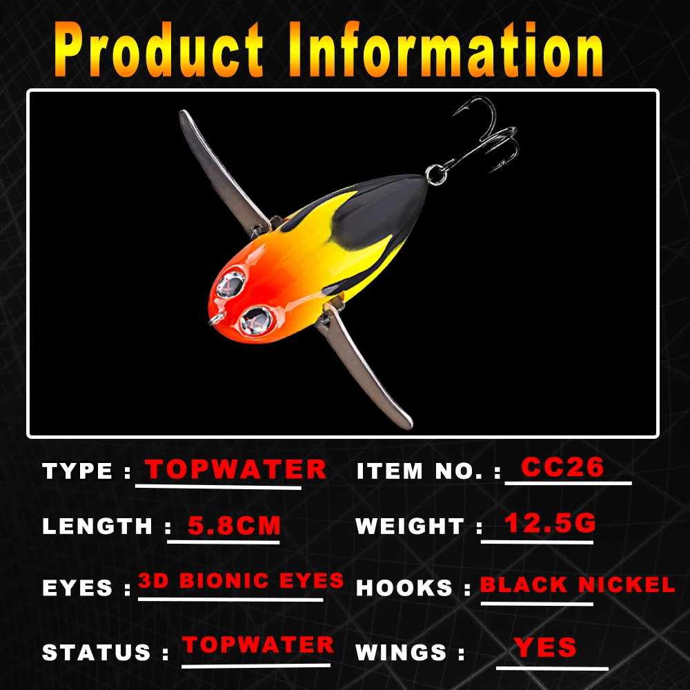 AYWFISH 5.8CM 12.5G Topwater Artificial Hard Bait Wobbler Popper Tackle Lifelike Bee Fishing Lures With Two Metal Spoon Wings