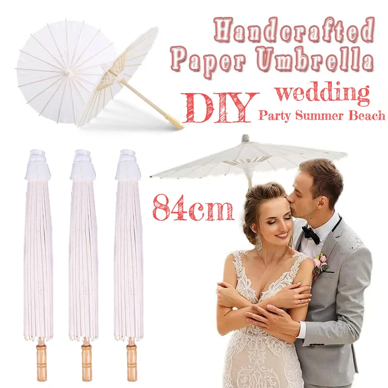 84 cm 1/3/5/10 Stück weißer Sonnenschirm aus Papier für Hochzeit, Party, DIY-Bambusschirme für Braut, Sommer, Strand, Foto-Requisiten