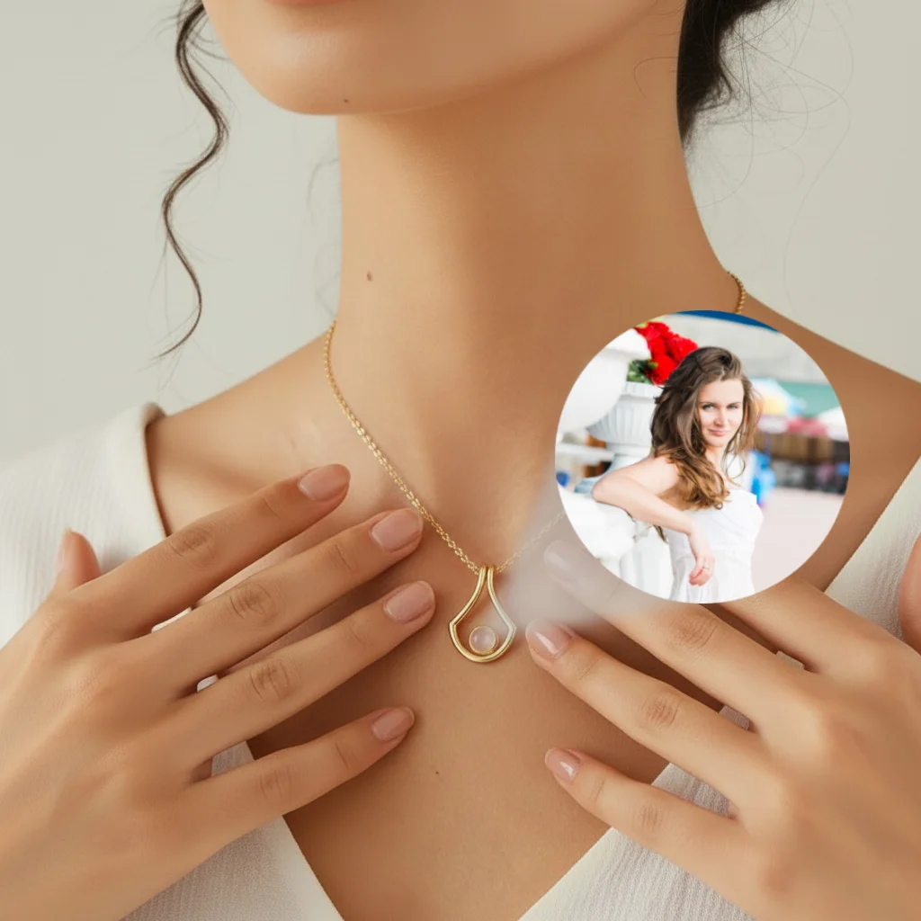 

Custom Photo Projection Necklace Stainless Steel Personalized Picture Inside Pendant Jewelry for Women Men DIY Jewelry Gift
