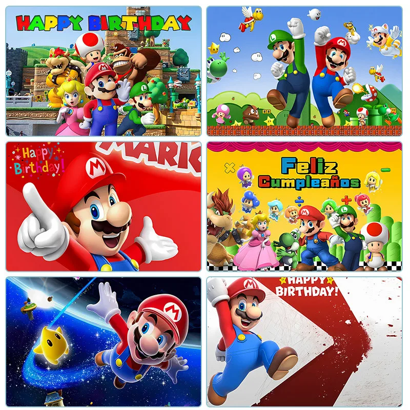 Backdrop Super Marios Luigi Boys Bros Birthday Party Photography Background Baby Shower Event Wall Banner Poster Banner Decor