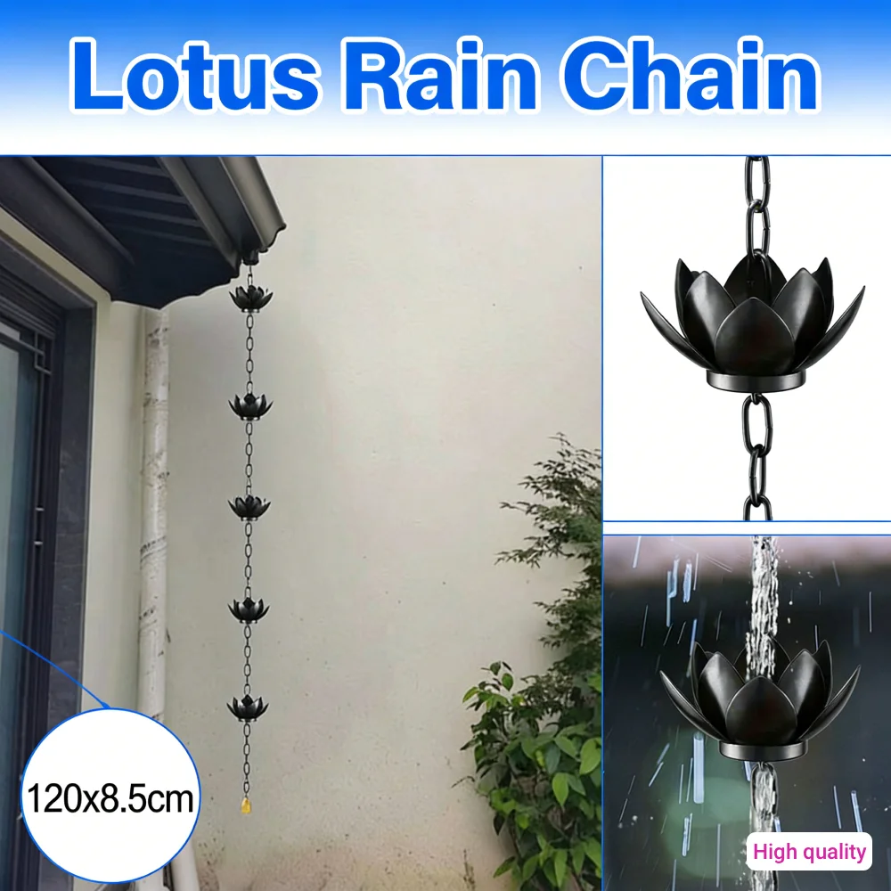 

120CM Lotus Rain Catcher Chain Decorative Rain Chain Outdoor Garden Hanging Rain Catcher Cups for Gutter Downspouts