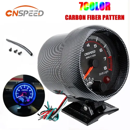 CNSPEED-tacómetro de 12V para coche, tacómetro negro Universal de 3,75 pulgadas, luz de cambio Inter de 7 colores, 0-8000 RPM, compatible con 4 6 y 8 cilindros