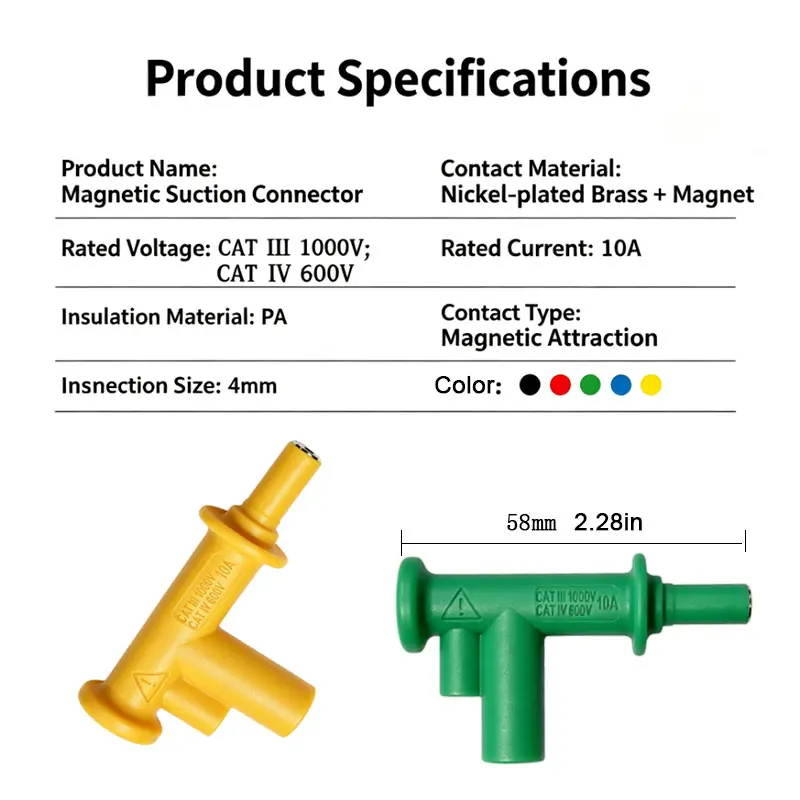 2-in-1 Magnetic Power Pickup Test Probe 4mm Banana Plug Screw Lock No Solder 1000V 10A Multimeter Air Switch Connector