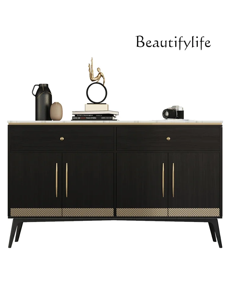 Italian light luxury solid wood shoe cabinet, simple modern art at the door of the home, black storage cabinet