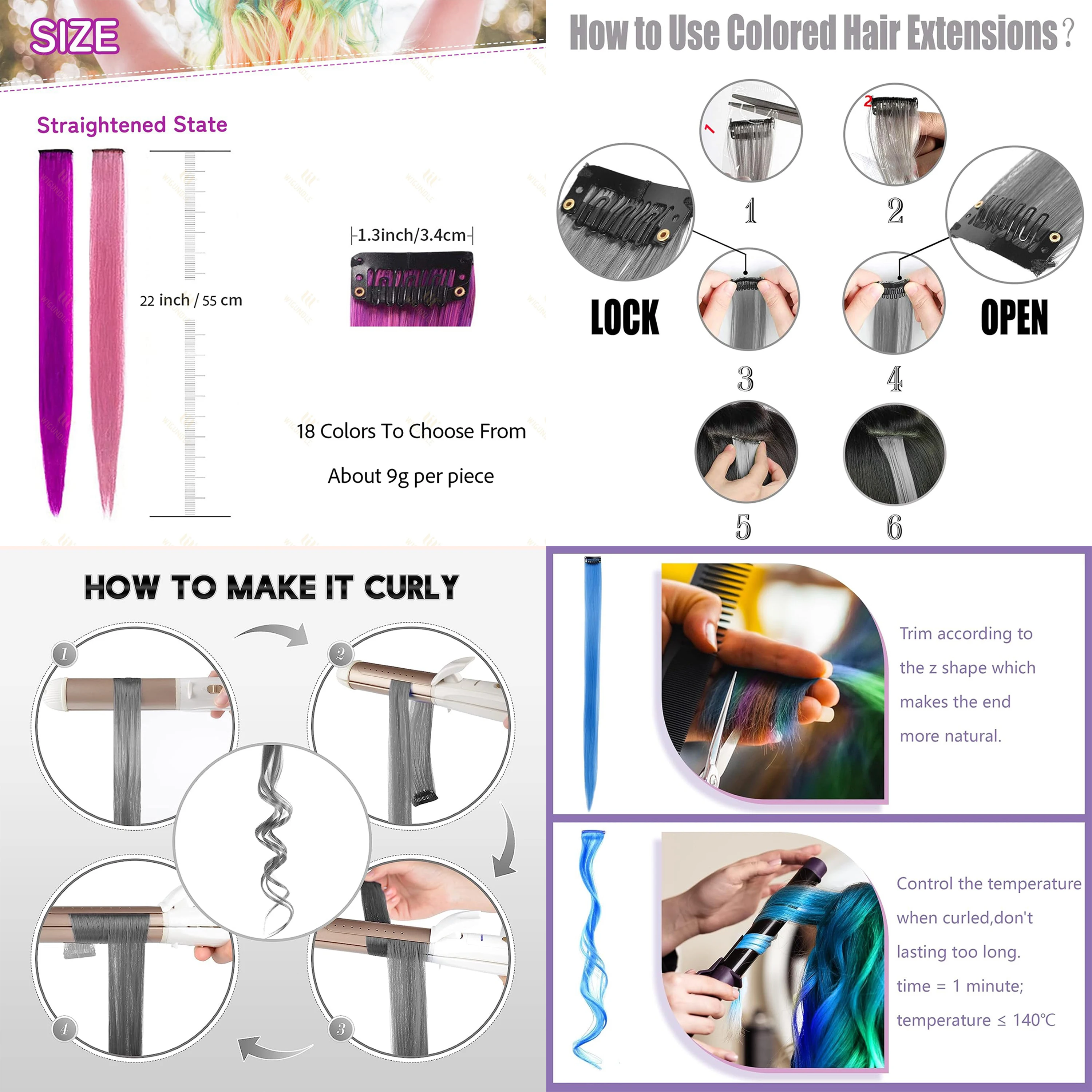 VEYDA Colored Party Highlights Clip in Hair Extensions for Girls 22 Inches Omber Colors Straight Hair Synthetic Hairpieces image 2