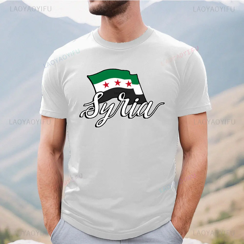 2024 Syria Flag Print Cotton T-shirt for Men Syria Graphic Short Sleeve Sportswear Tees Casual Syrian Tshirt Men Loose Tops