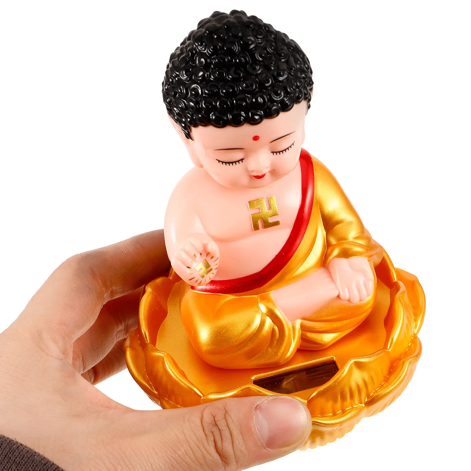Solar Powered Buddha Ornament for Home Office Desk Dashboard Feng Shui Decor Plastic Garden Statue