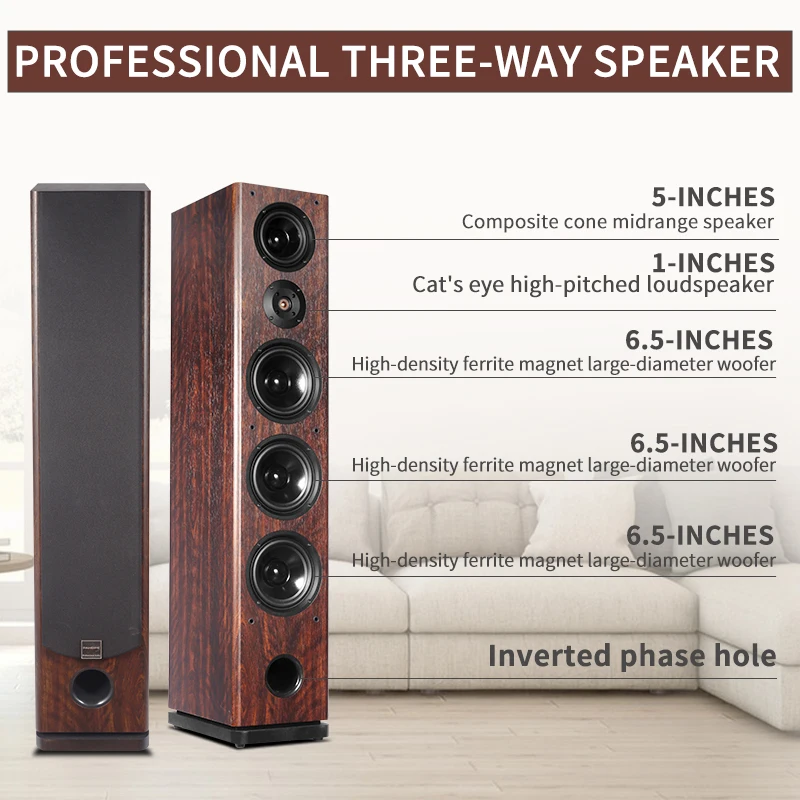 

High-end Tower Level 2.0 Front Speaker Living Room Three Frequency Passive HiFi Floor Type Home Stereo Wooden Speaker